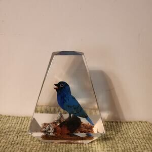 Braulam Canada Indigo Bunting Bird Lucite Sculpture Hand Carved Painted 5”